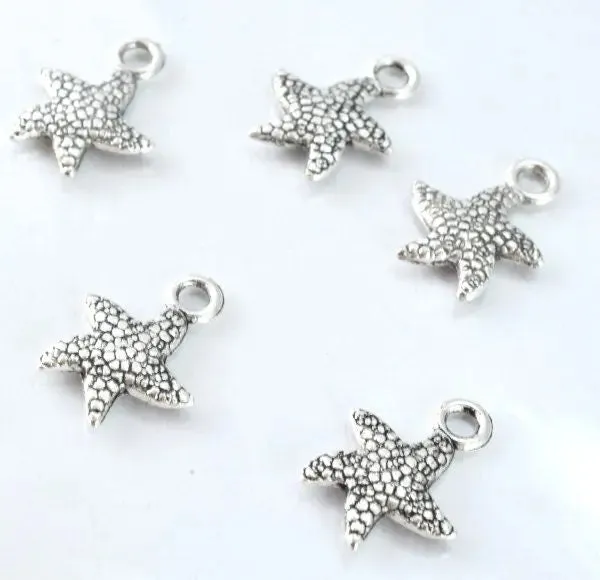 13m Textured Antique Silver Alloy Sea Star Pendant Charm 18pcs/Pk Close loop size: 2mm 3mm charm thickness