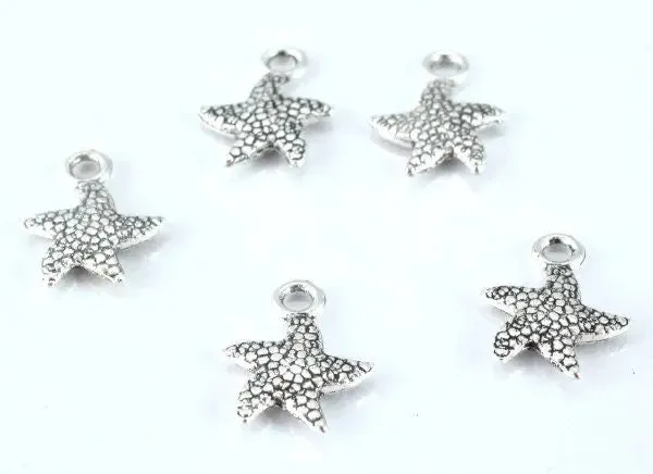 13m Textured Antique Silver Alloy Sea Star Pendant Charm 18pcs/Pk Close loop size: 2mm 3mm charm thickness