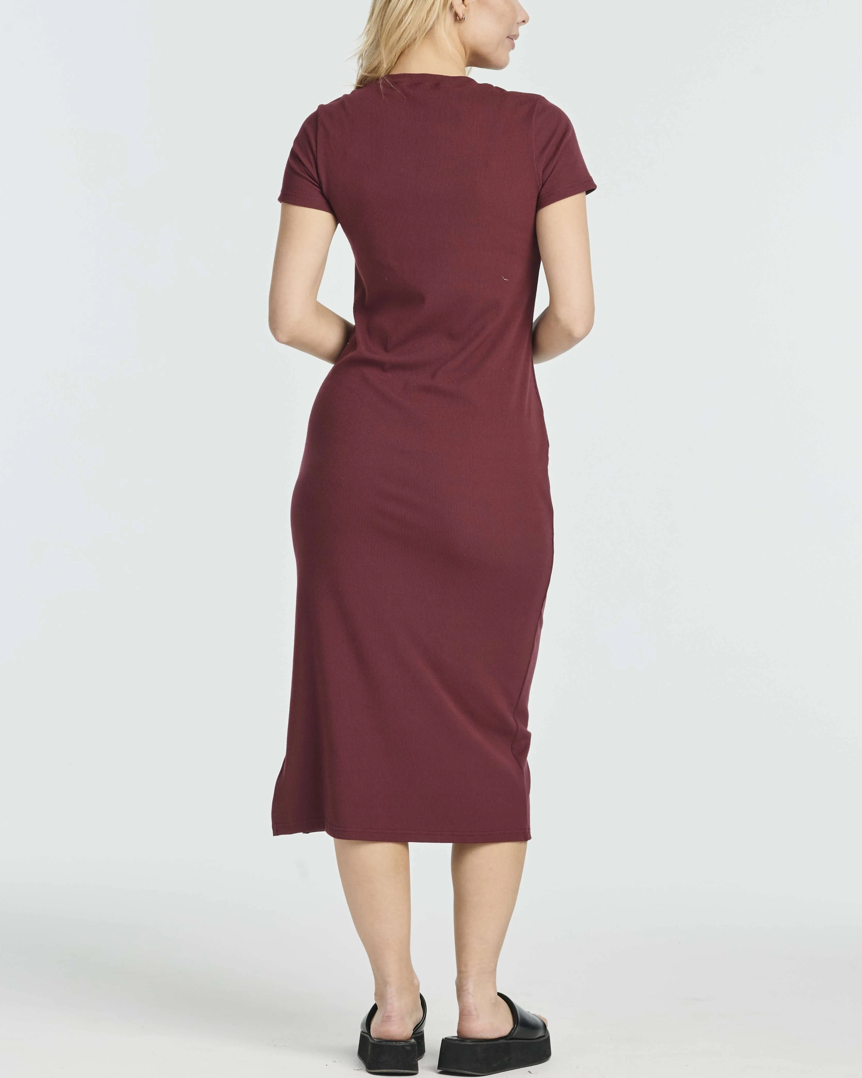 3 Pack: Women's Ribbed Jersey Crew Neck Midi Dress