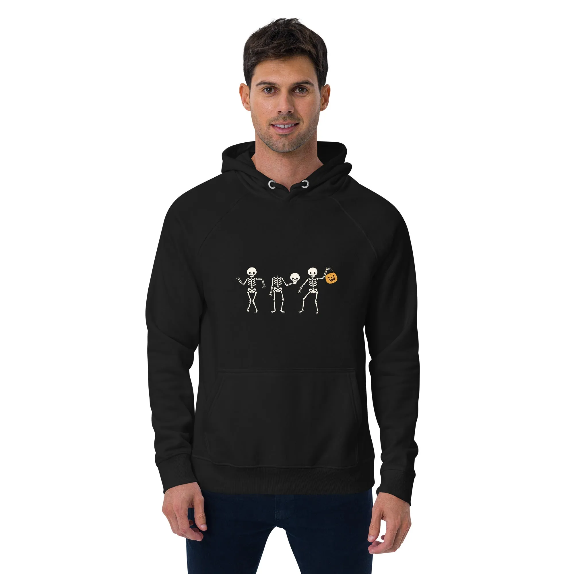 3 Skeleton Dancing Halloween Graphic Men Eco Raglan Hoodie