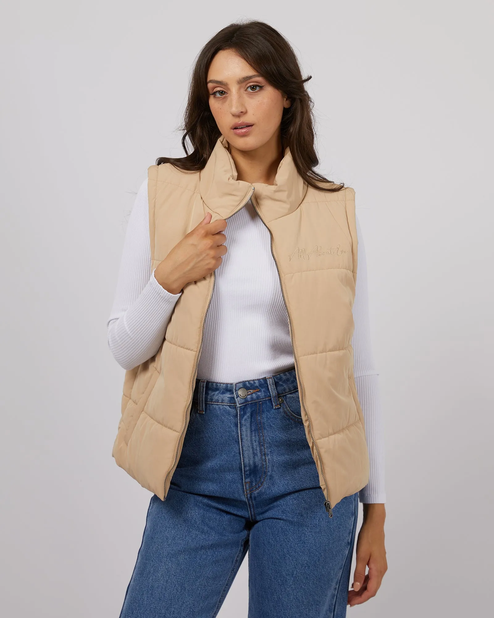 All About Eve Classic Puffer Vest Oatmeal