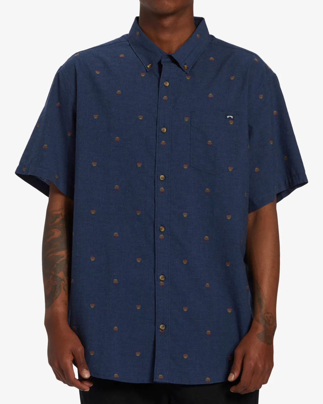 All Day Jacquard Short Sleeve Shirt - Navy