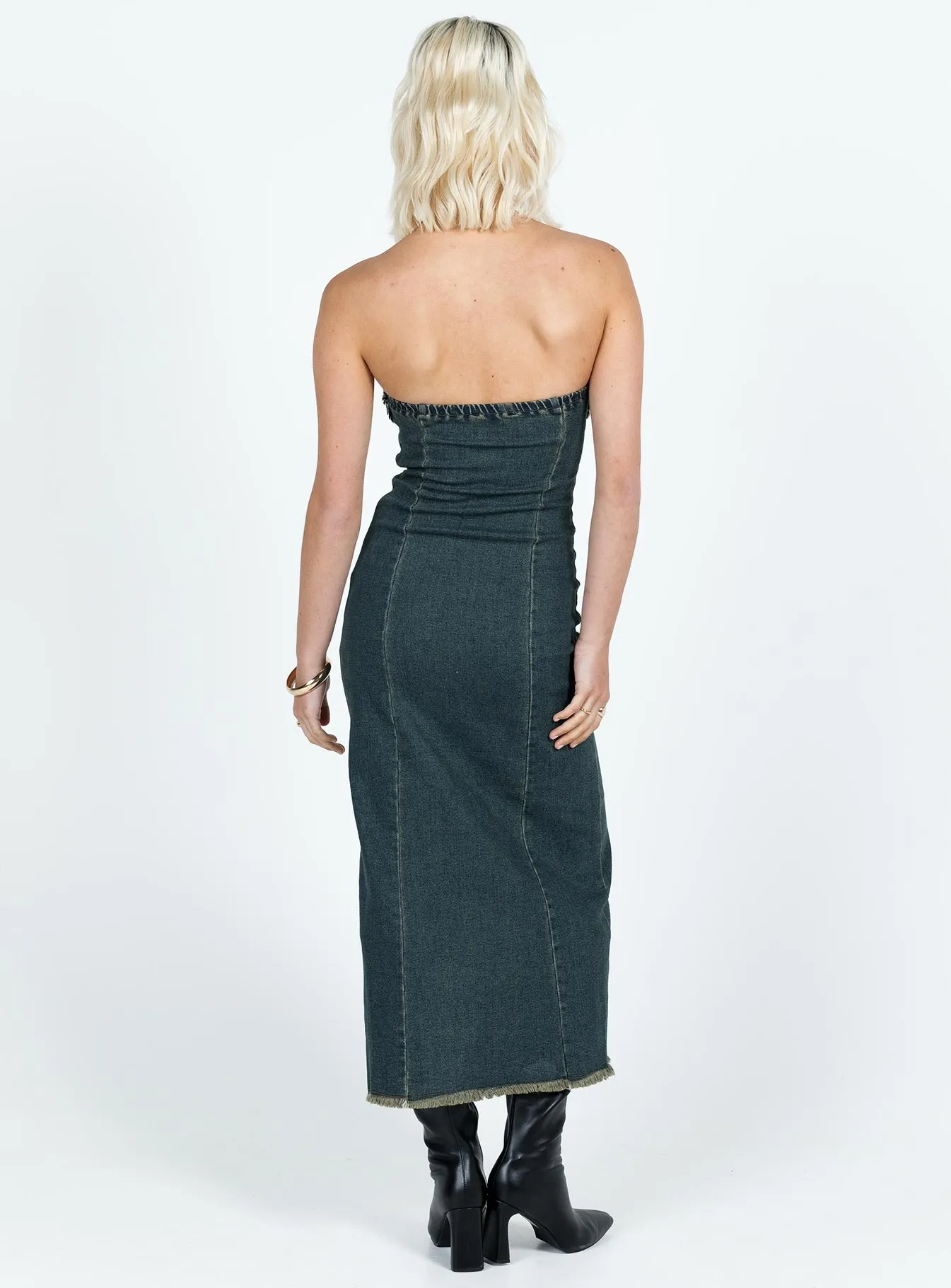 Atun Bandeau Maxi Dress Blue Acid Wash