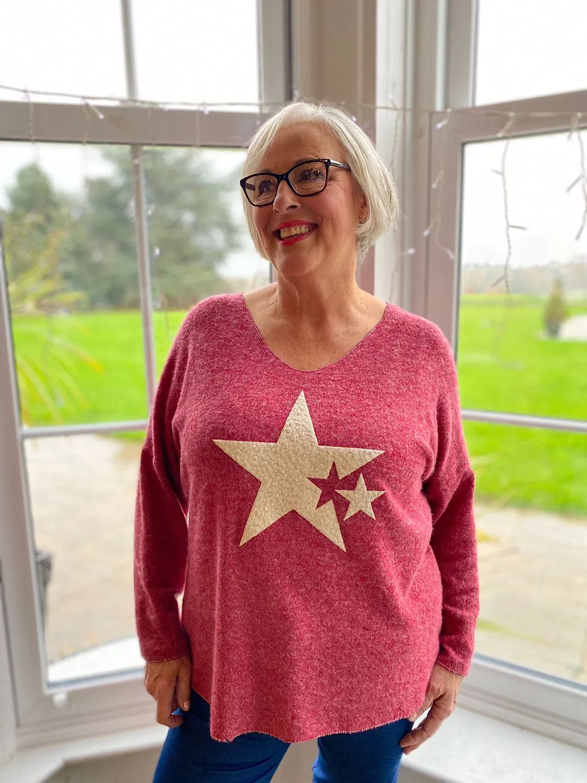 Berry Textured Star Soft Knit Heidi