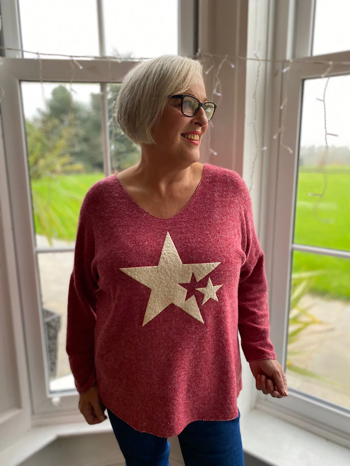 Berry Textured Star Soft Knit Heidi