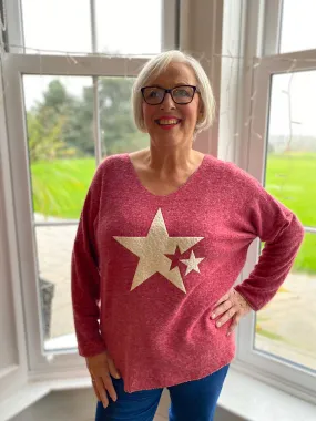 Berry Textured Star Soft Knit Heidi