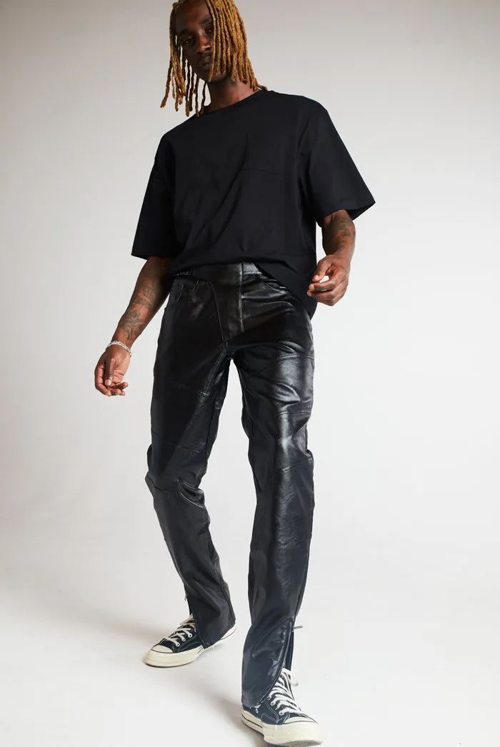 Black Biker Vegan Leather Trousers