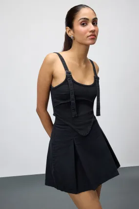 Black Denim Adjustable Strap Bustier Top