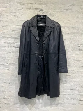 Black Leather Trench Coat - Vintage/ Used