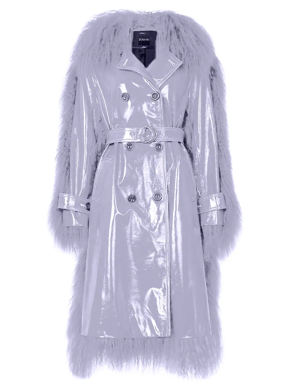 BOWERY Shearling Trim Vinyl Trench Coat