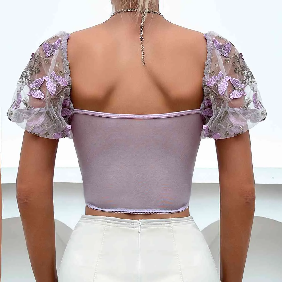 Butterfly Whispers Embroidery Mesh Corset Top