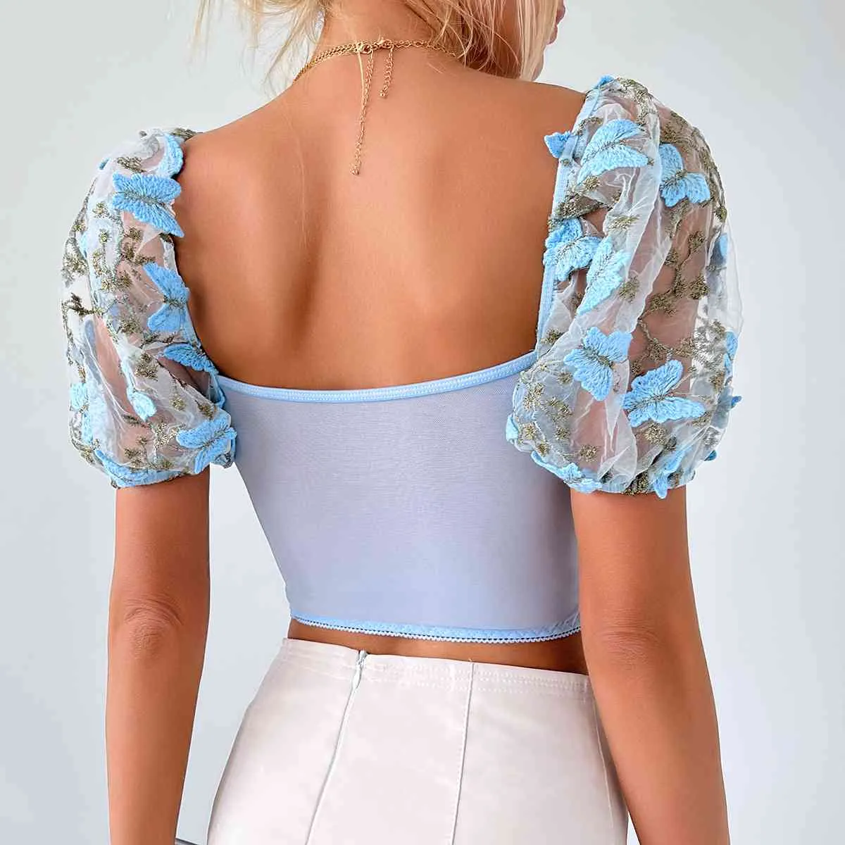 Butterfly Whispers Embroidery Mesh Corset Top