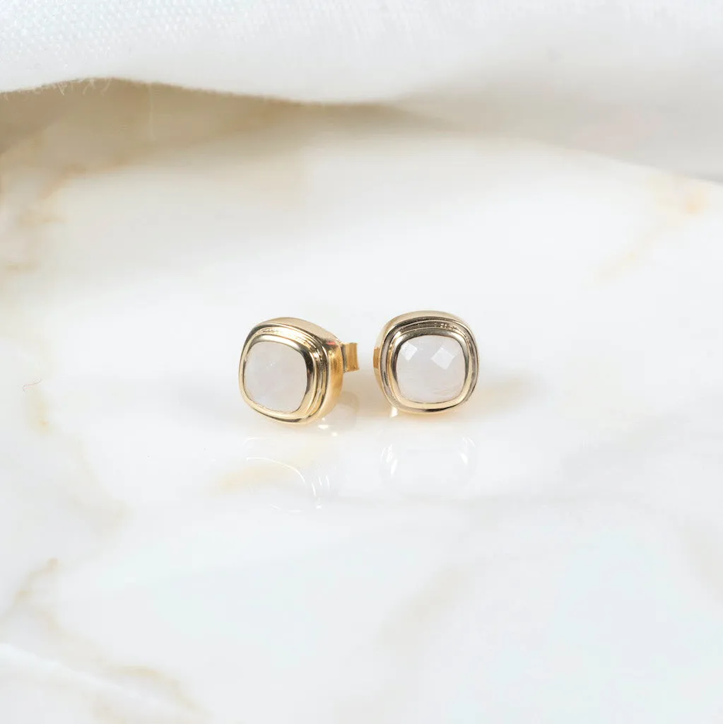 California Cushion Moonstone Stud Earrings