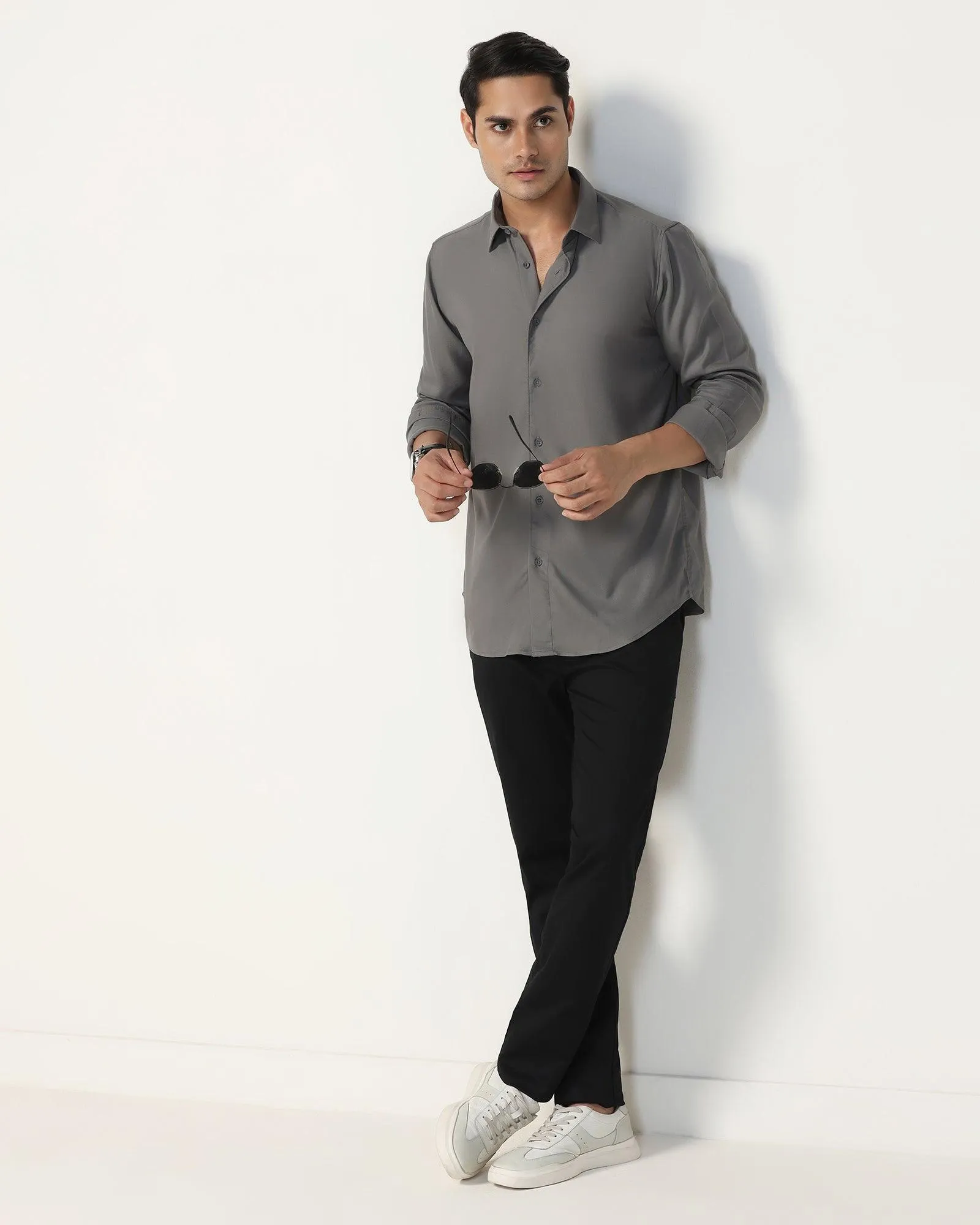 Casual Grey Solid Shirt - Gerald