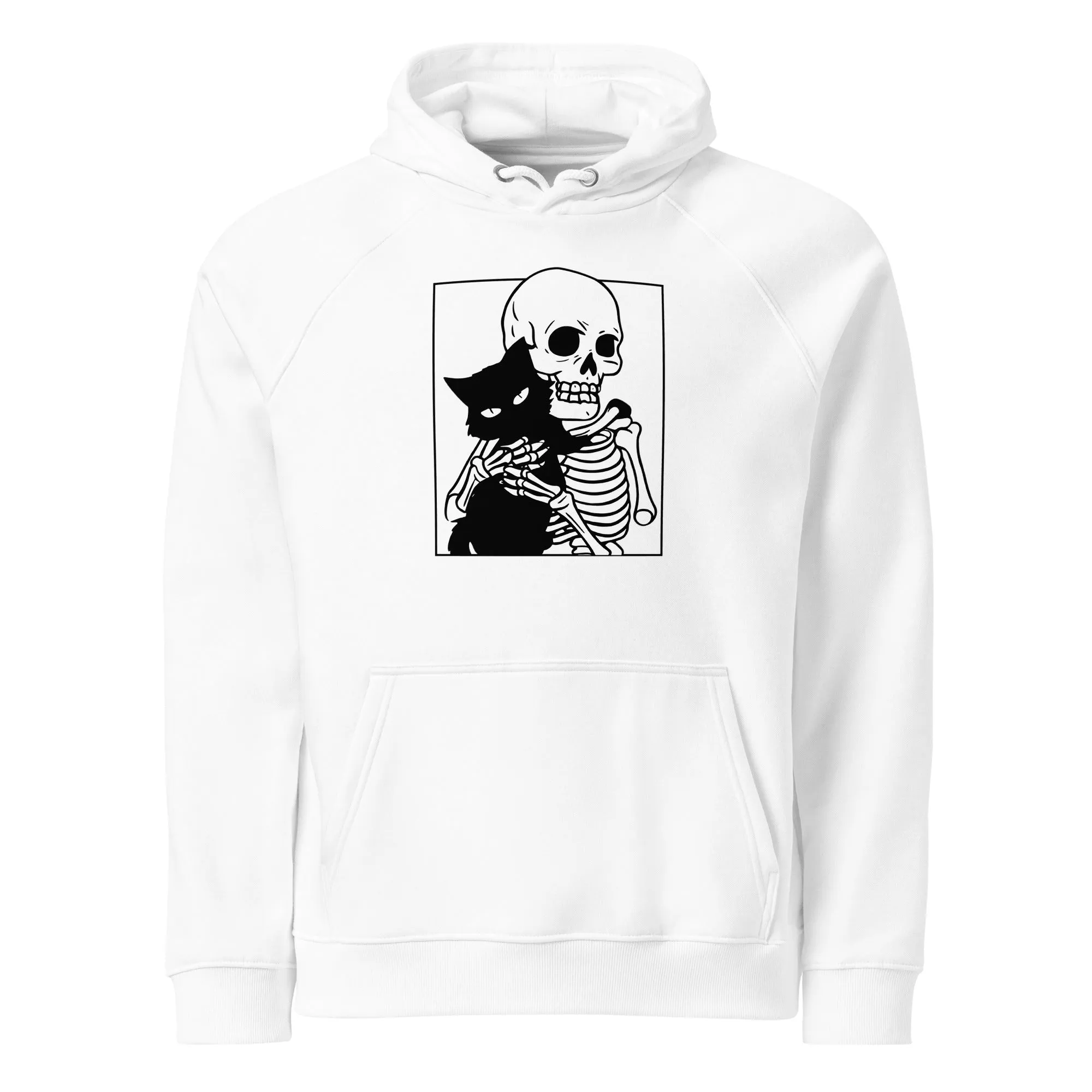 Cat and Skeleton Halloween Graphic Women Eco Raglan Hoodie