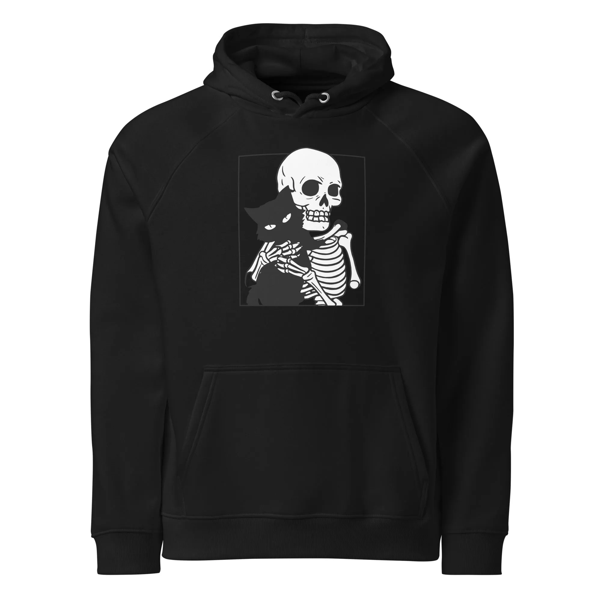 Cat and Skeleton Halloween Graphic Women Eco Raglan Hoodie