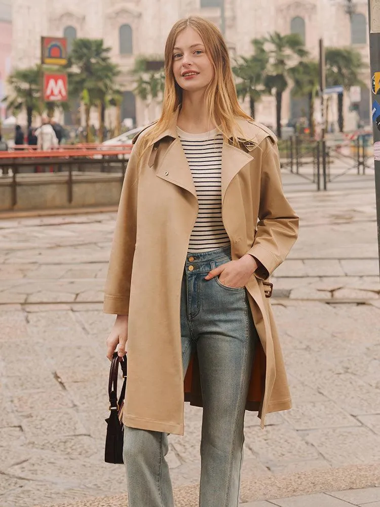 Classic Khaki Lether Trench Coat