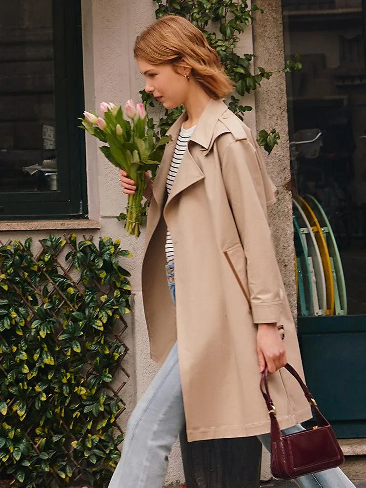 Classic Khaki Lether Trench Coat