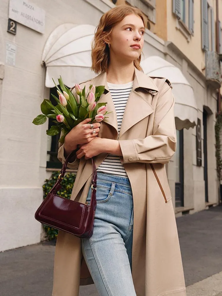 Classic Khaki Lether Trench Coat