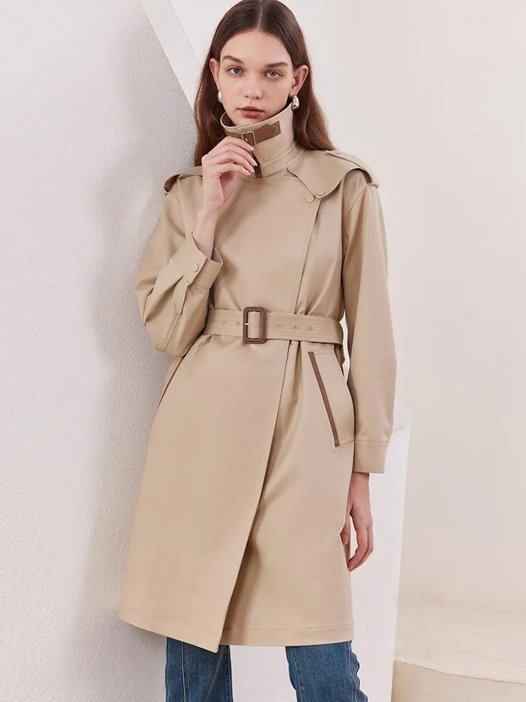 Classic Khaki Lether Trench Coat