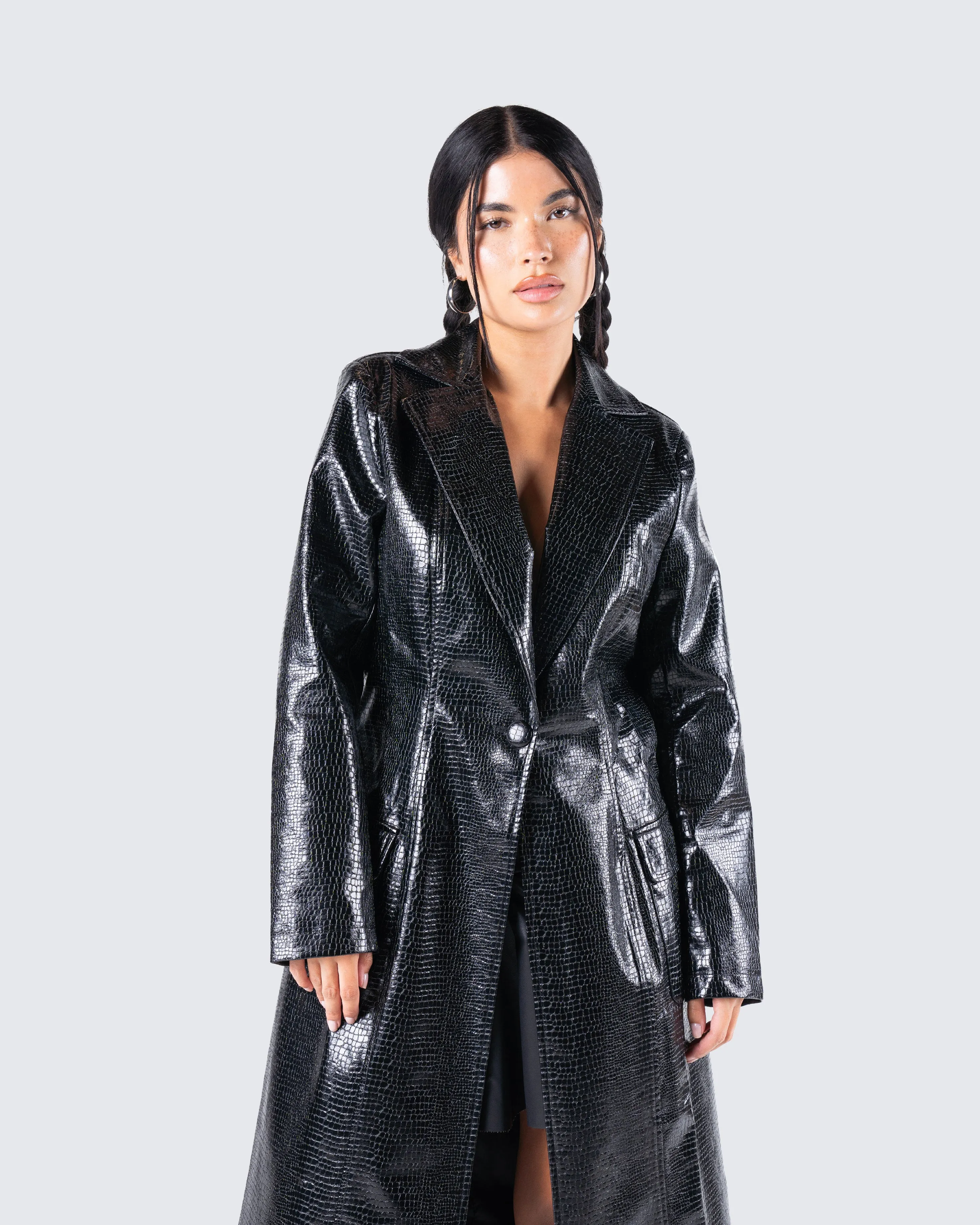 Claudia Vegan Croc Leather Coat