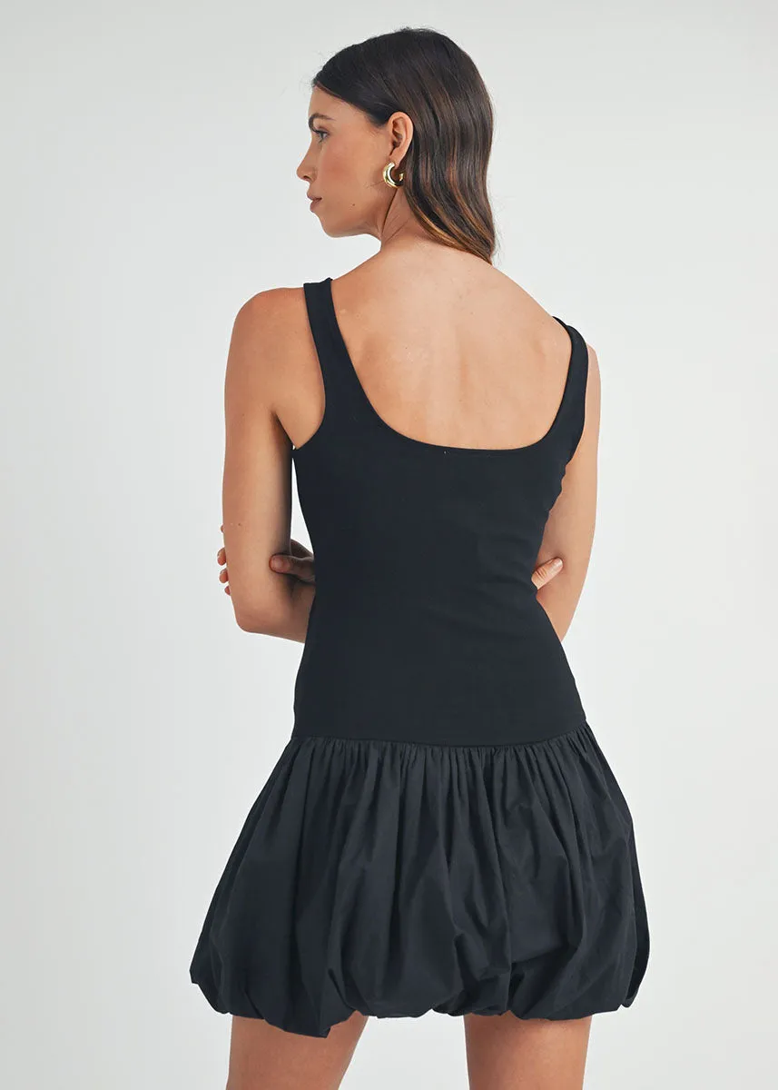 Cora Scoop Neck Bubble Mini Dress - Black