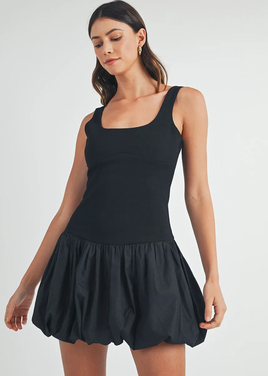 Cora Scoop Neck Bubble Mini Dress - Black