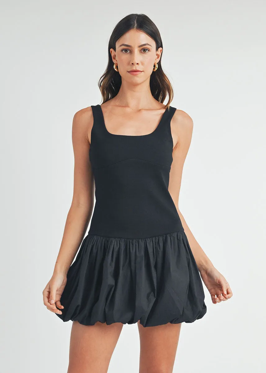 Cora Scoop Neck Bubble Mini Dress - Black