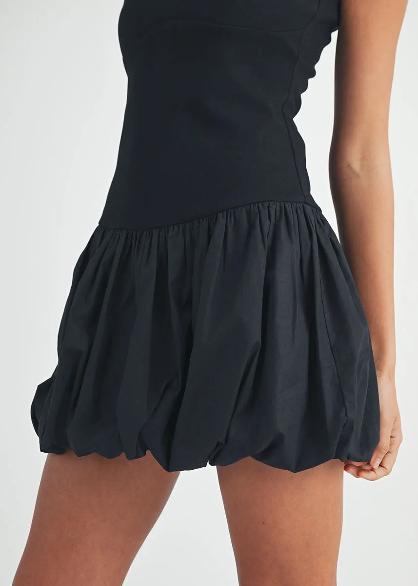 Cora Scoop Neck Bubble Mini Dress - Black