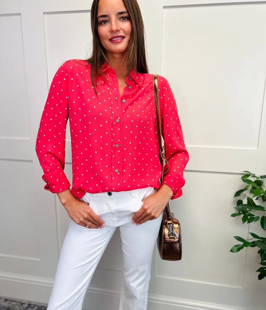 Coral Pink Polka Dot Shirt