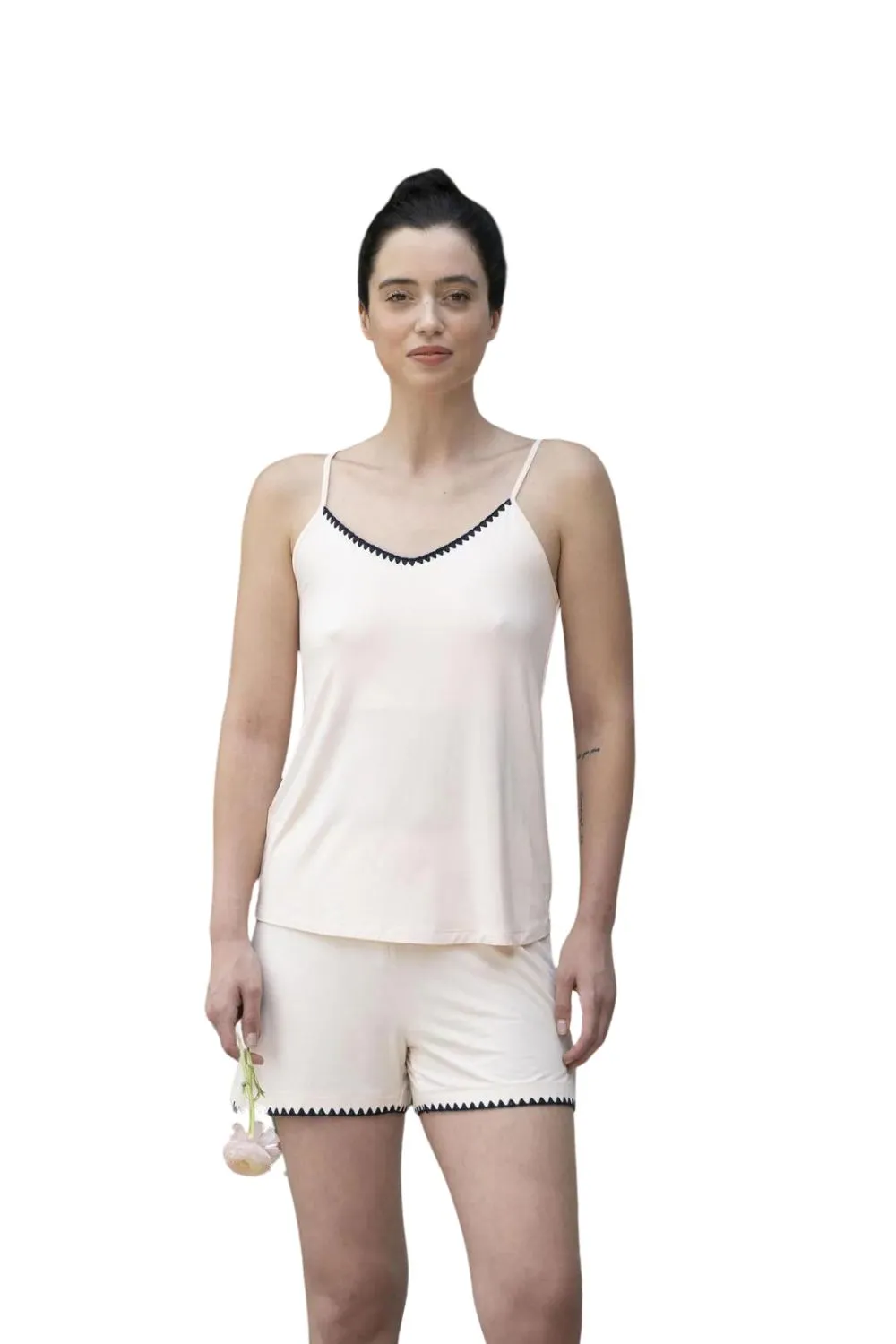 Cute Stitching Cami and Shorts set in Rosewater