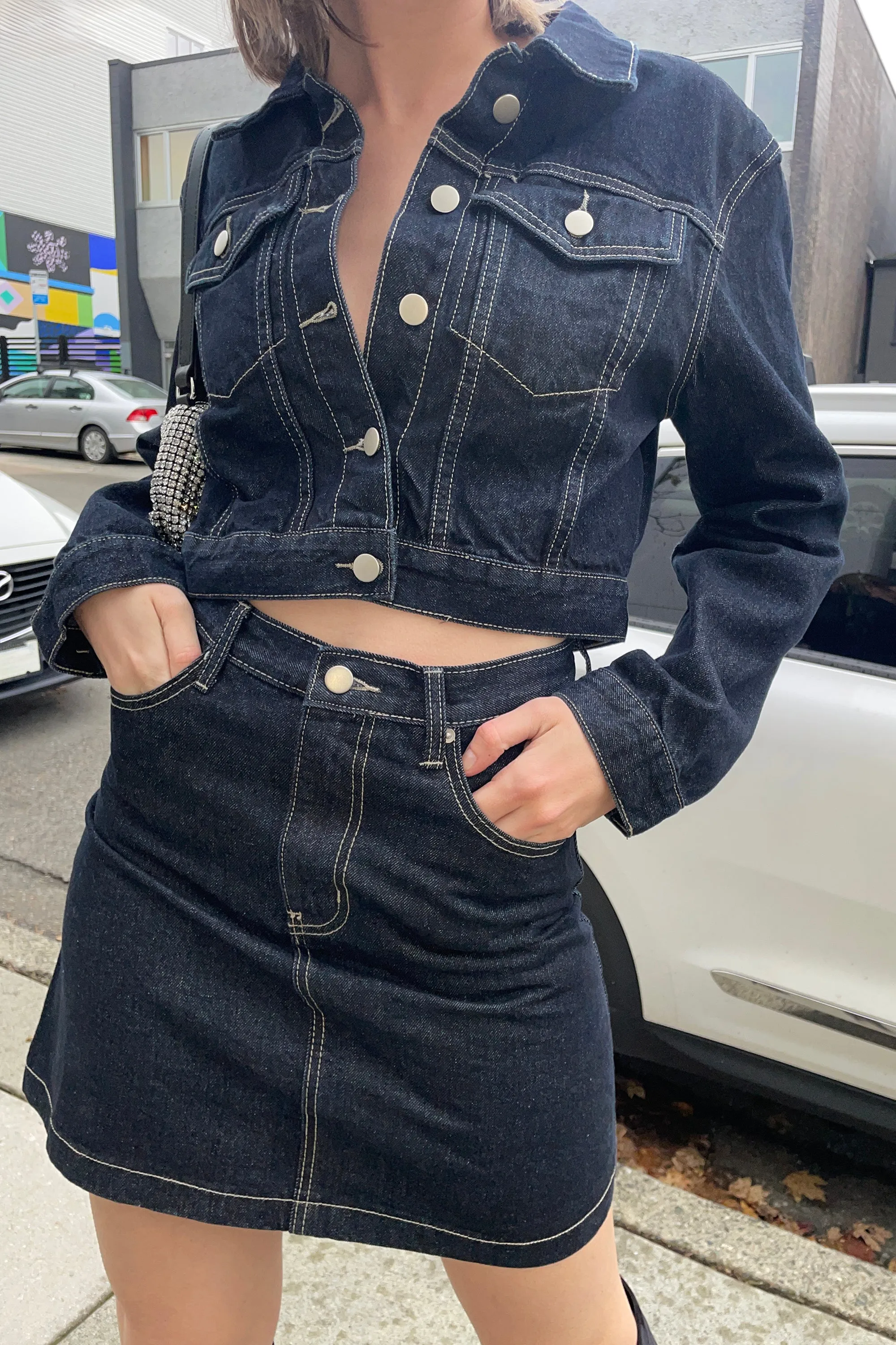 DENIM JACKET AND SKIRT SET