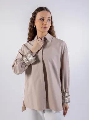 Embellished Metallic Asymmetrical  Hem Shirt