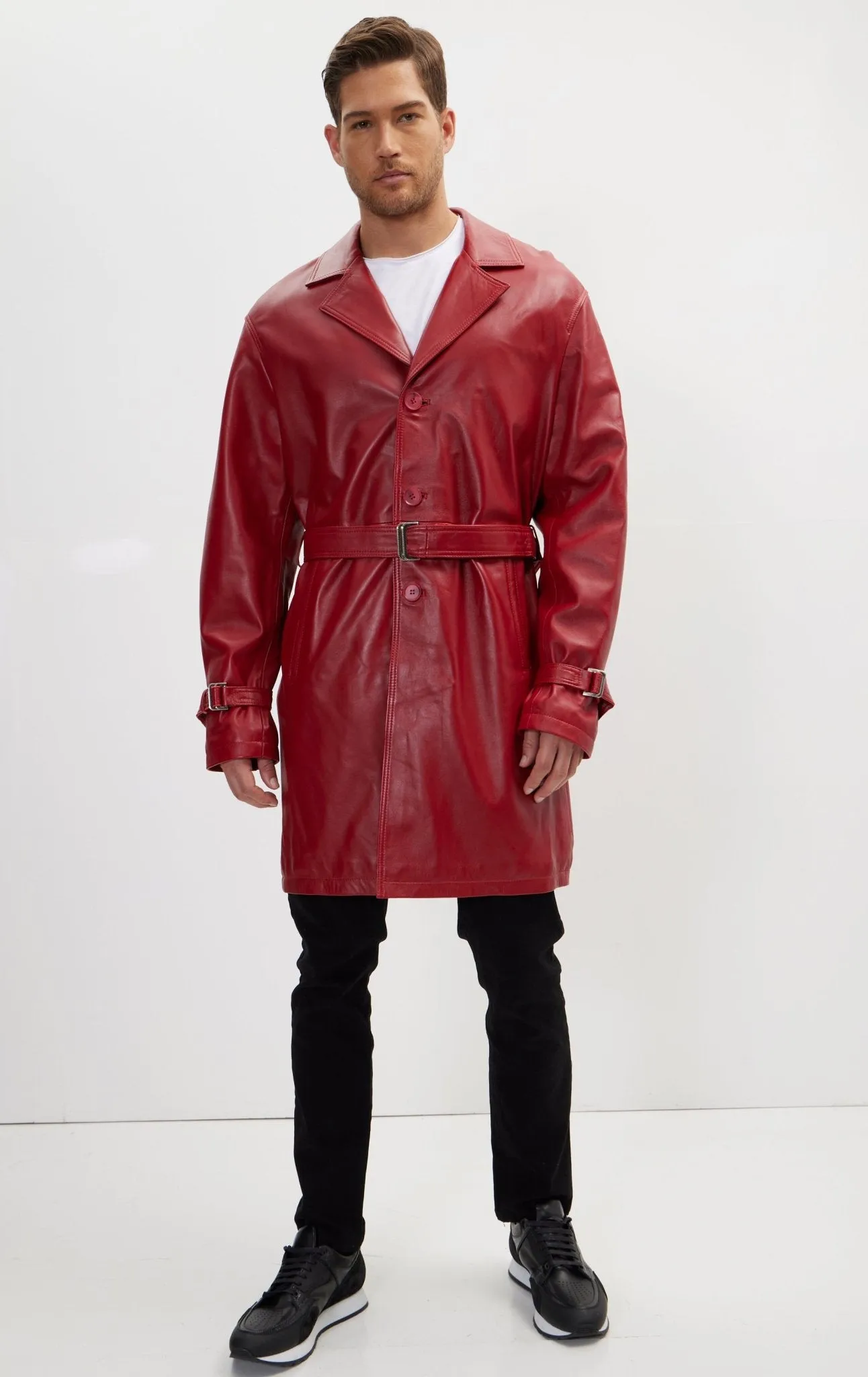 Enforcer'S Belted Leather Trench - Valentine Red