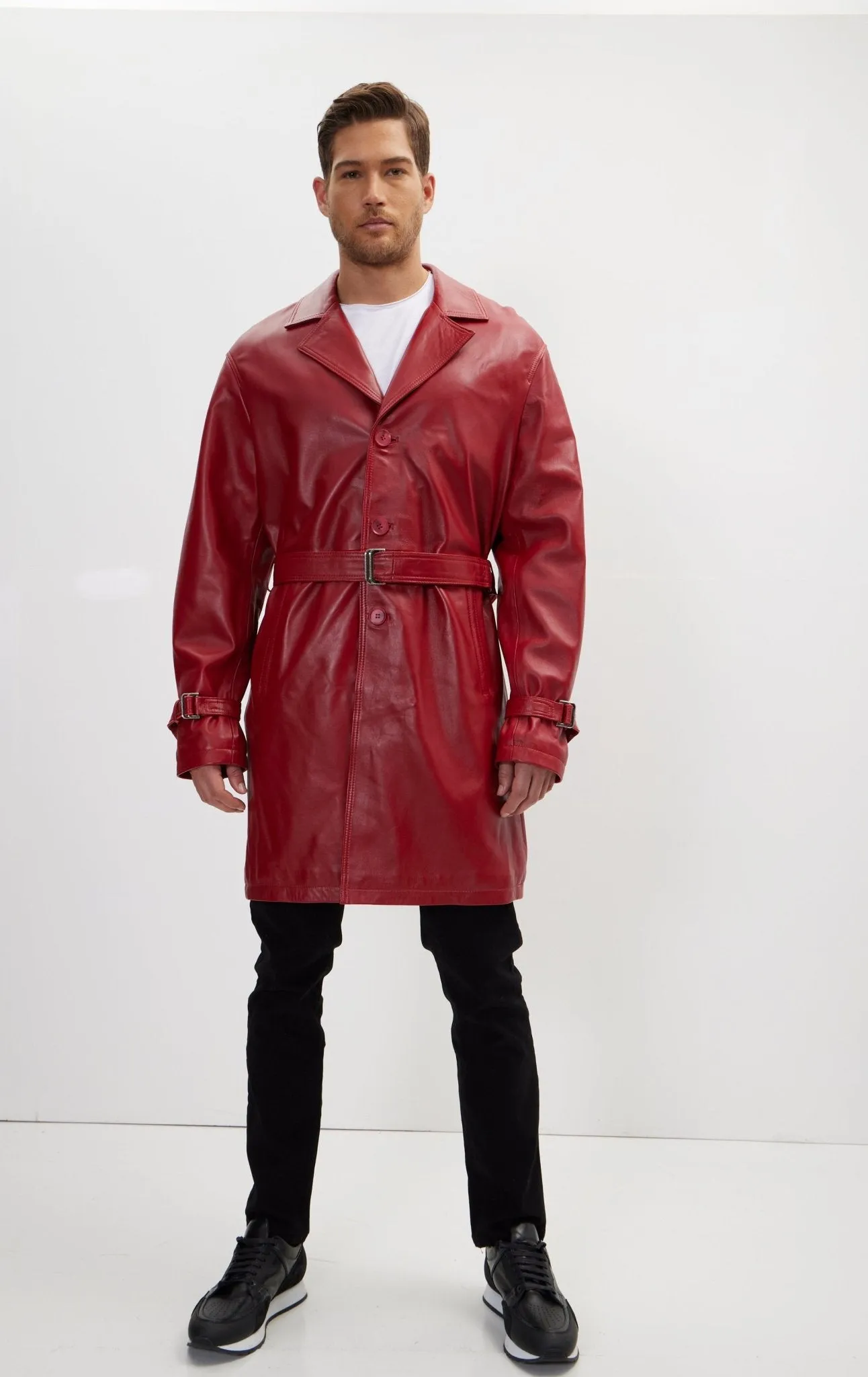 Enforcer'S Belted Leather Trench - Valentine Red