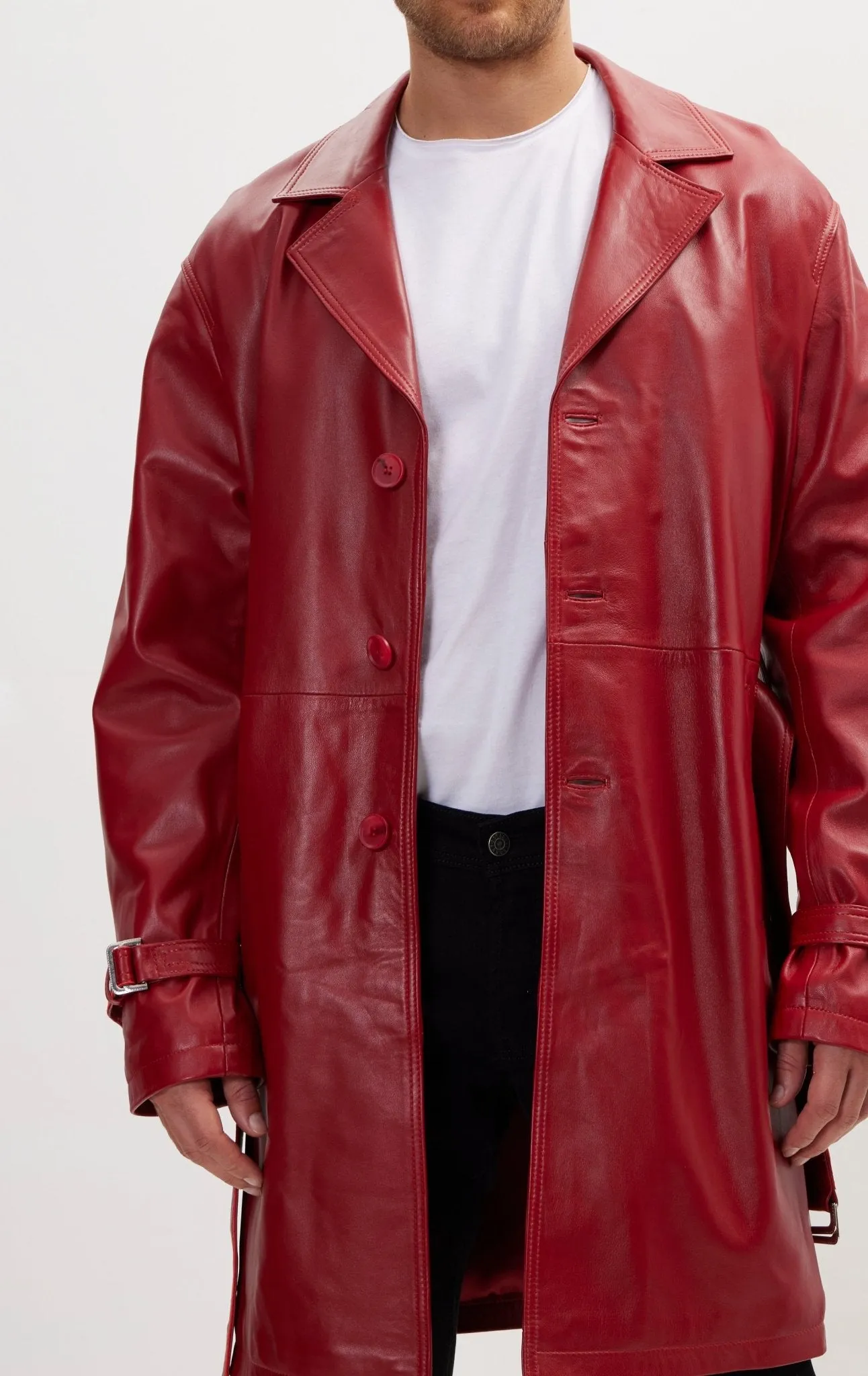 Enforcer'S Belted Leather Trench - Valentine Red