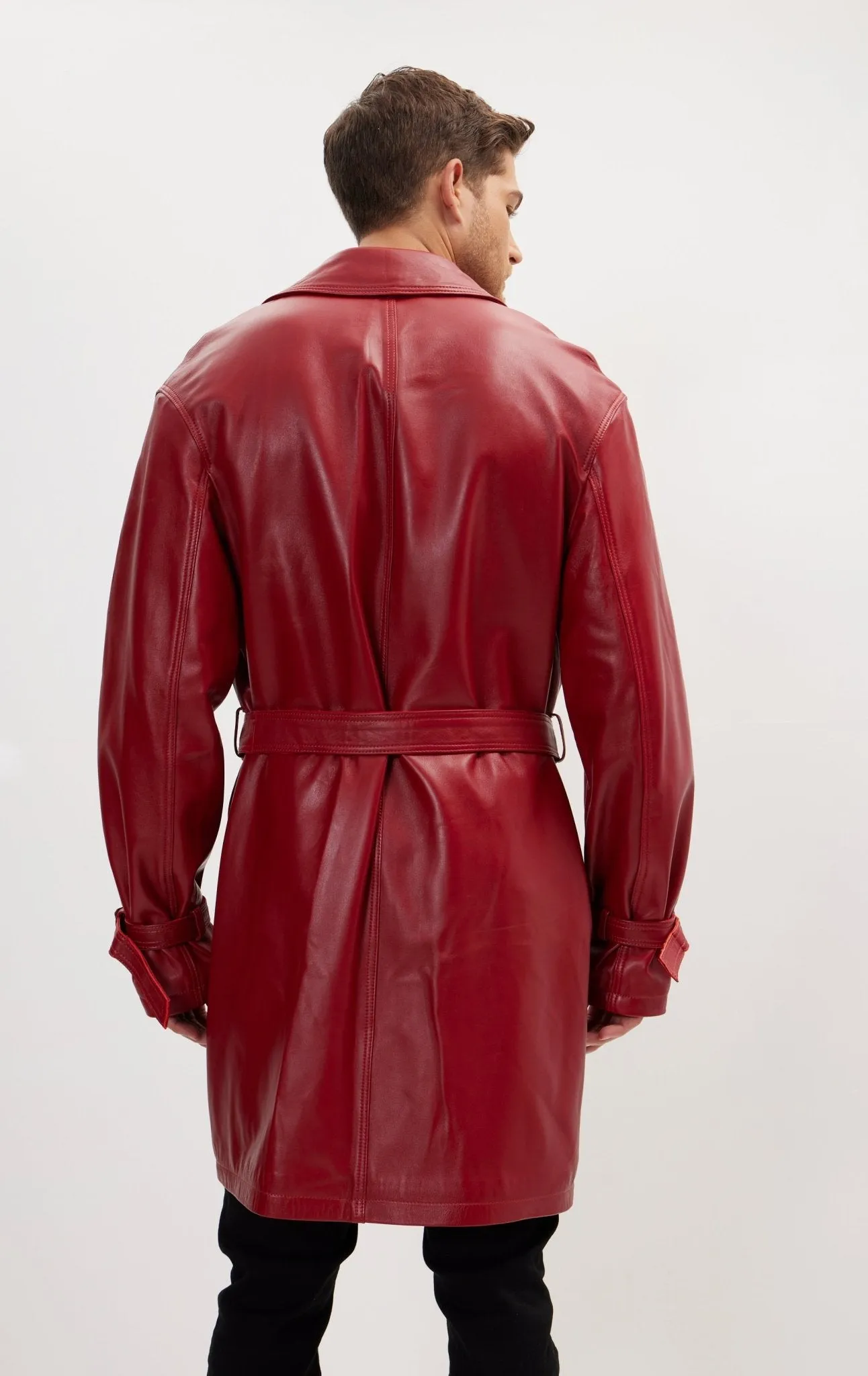 Enforcer'S Belted Leather Trench - Valentine Red