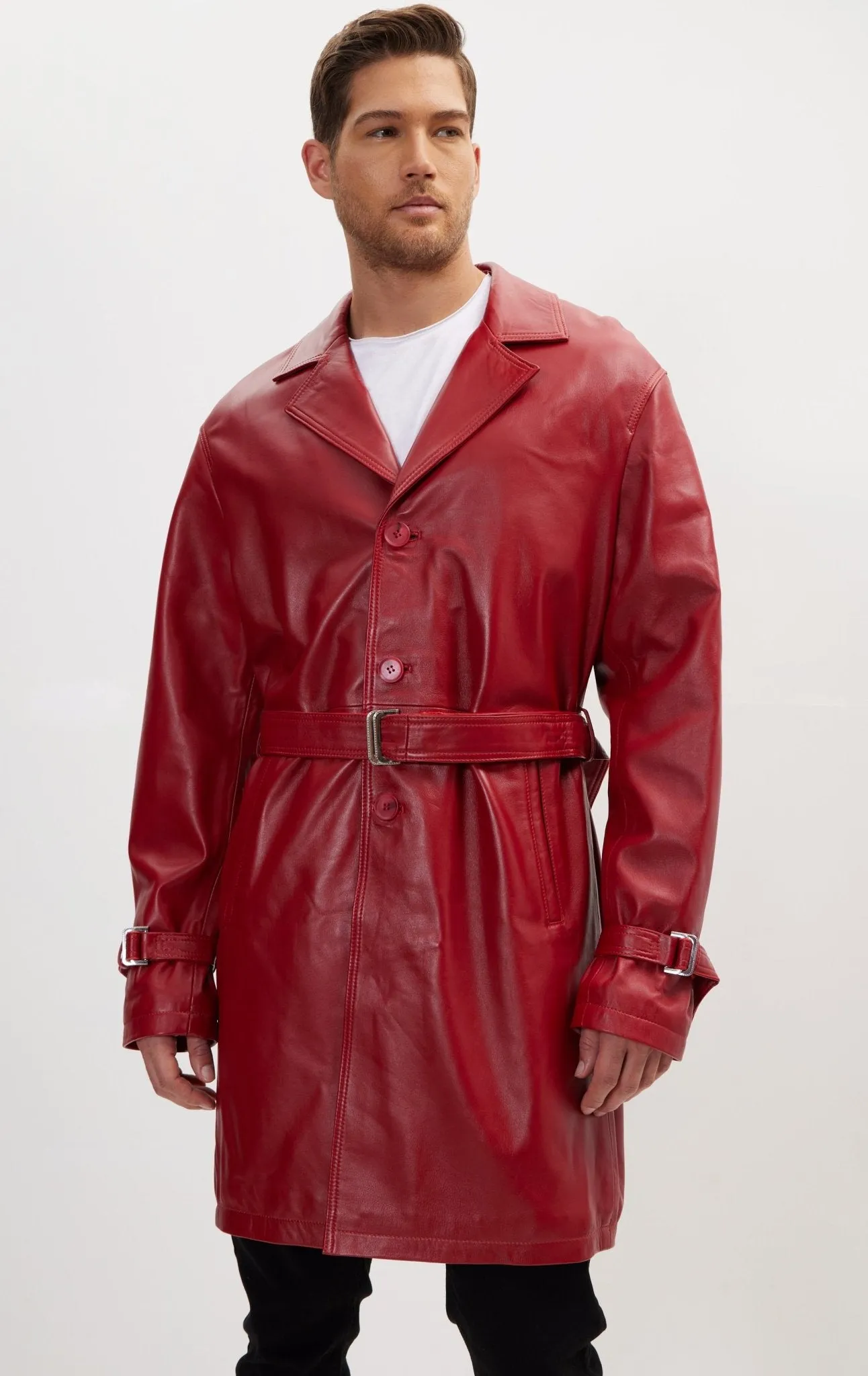 Enforcer'S Belted Leather Trench - Valentine Red