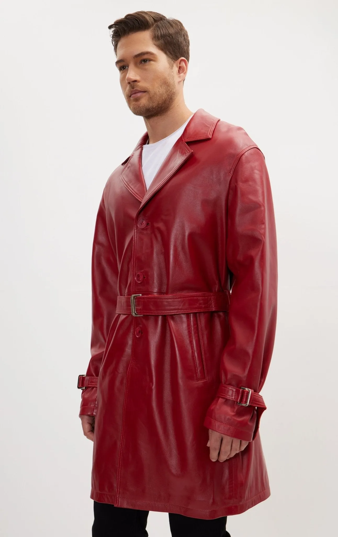 Enforcer'S Belted Leather Trench - Valentine Red