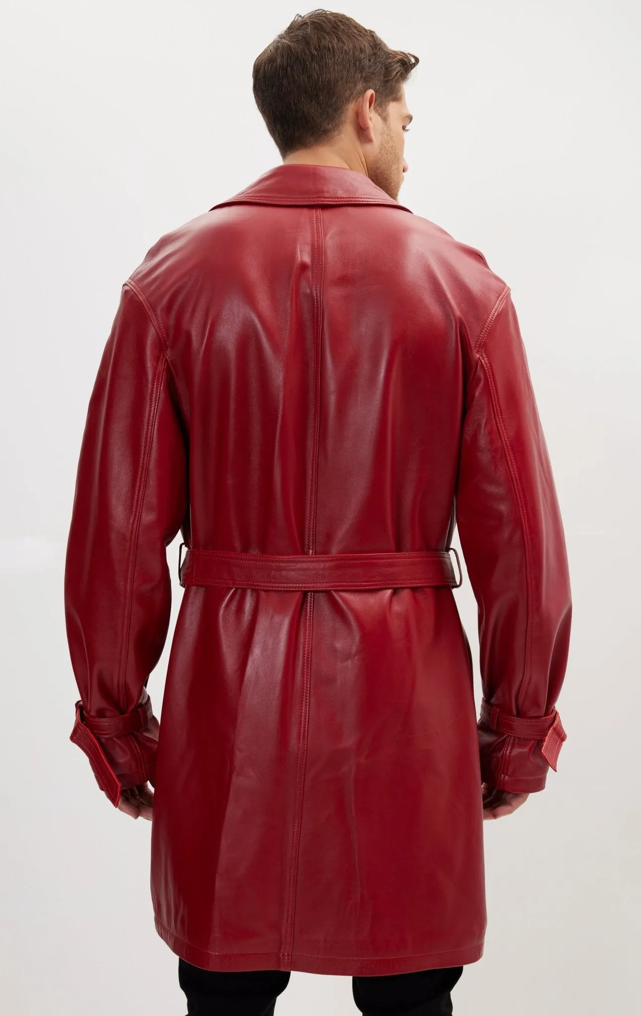 Enforcer'S Belted Leather Trench - Valentine Red