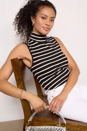 Essential Stripe Sleeveless Mock Neck