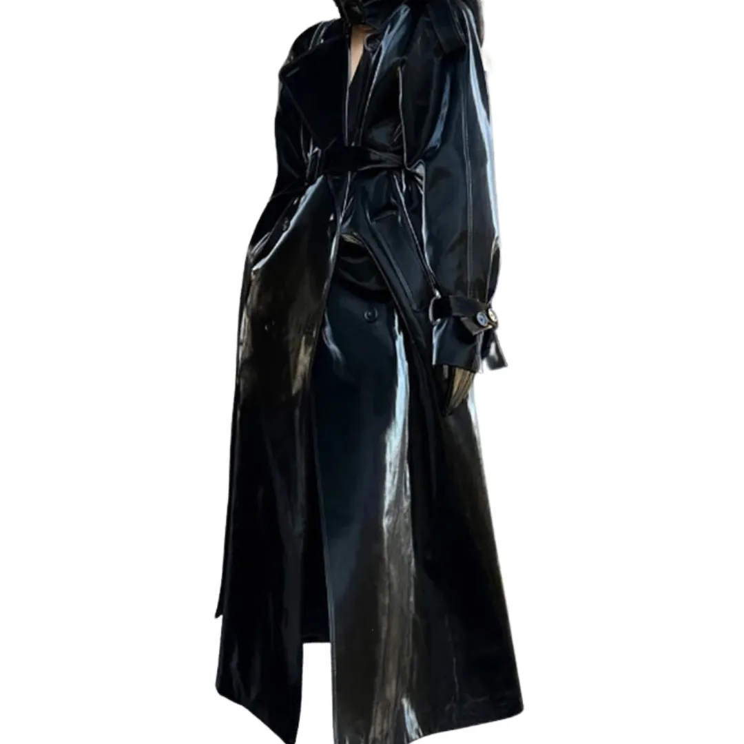 Extra Long Patent Leather Trench Coat