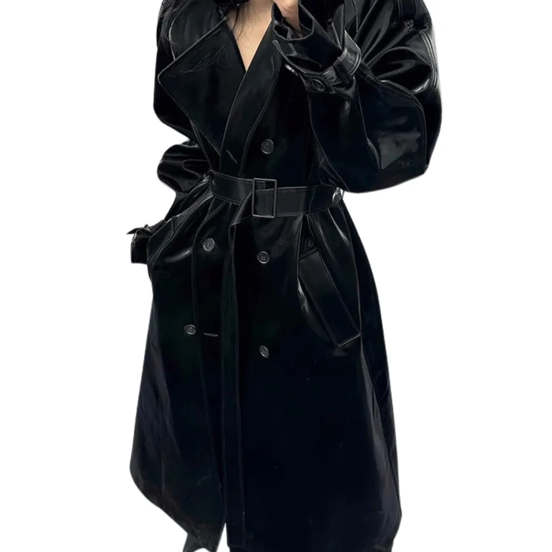 Extra Long Patent Leather Trench Coat