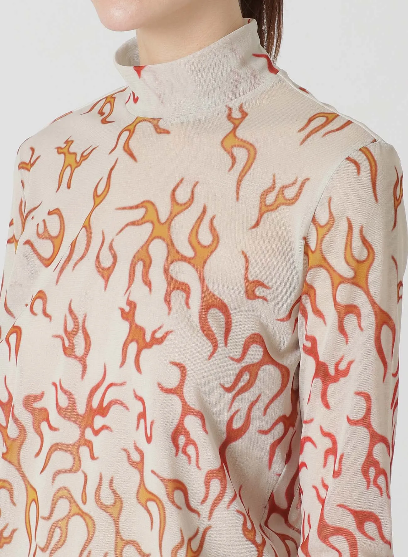 FIRE PRINT TOP WITH MOCK TURTLENECK