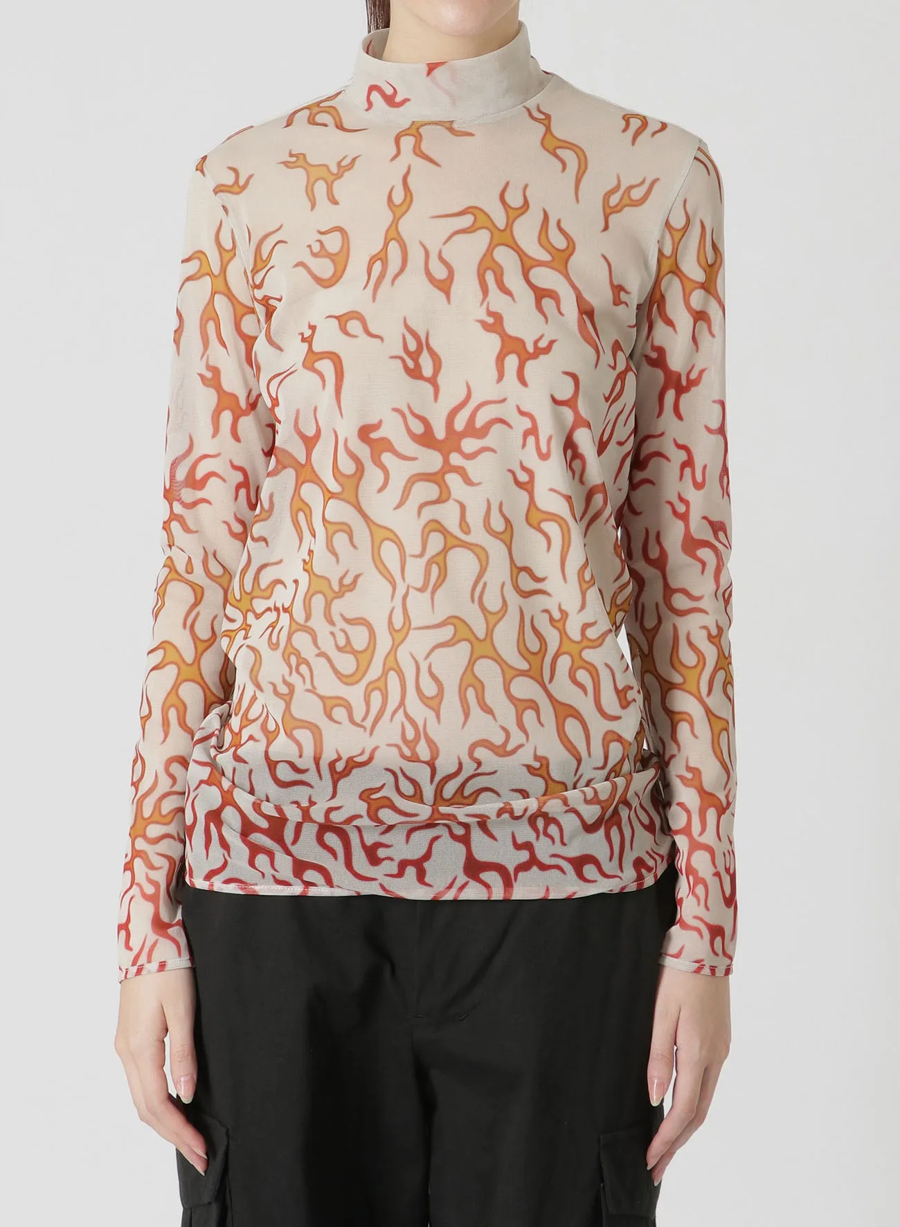 FIRE PRINT TOP WITH MOCK TURTLENECK