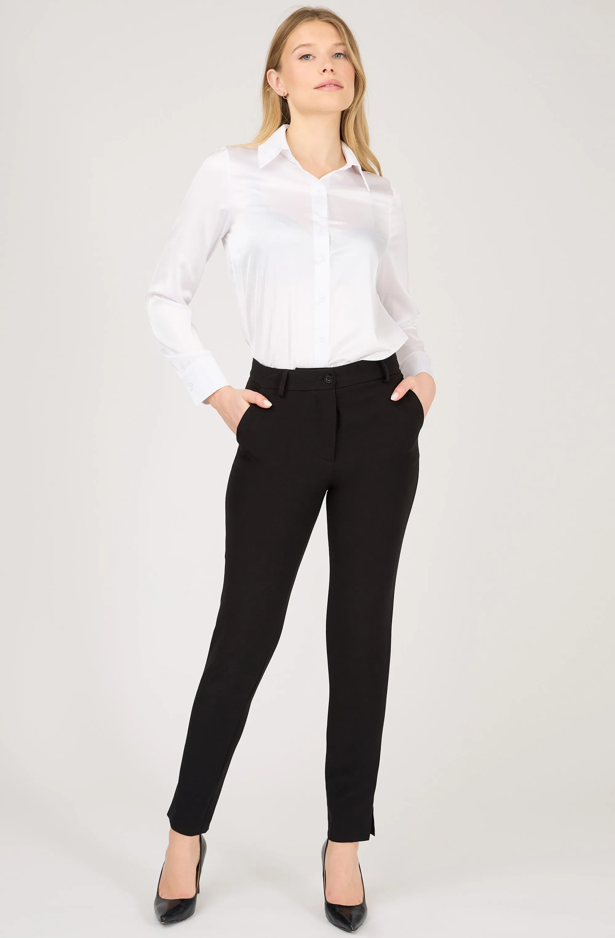 Fitted Single Button Straight Leg Pant