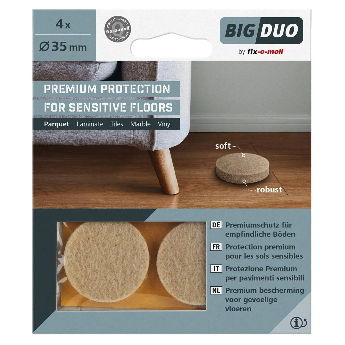 Fix-O-Moll Big Duo Parquet Gliders Self Adhesive Dia 35 mm