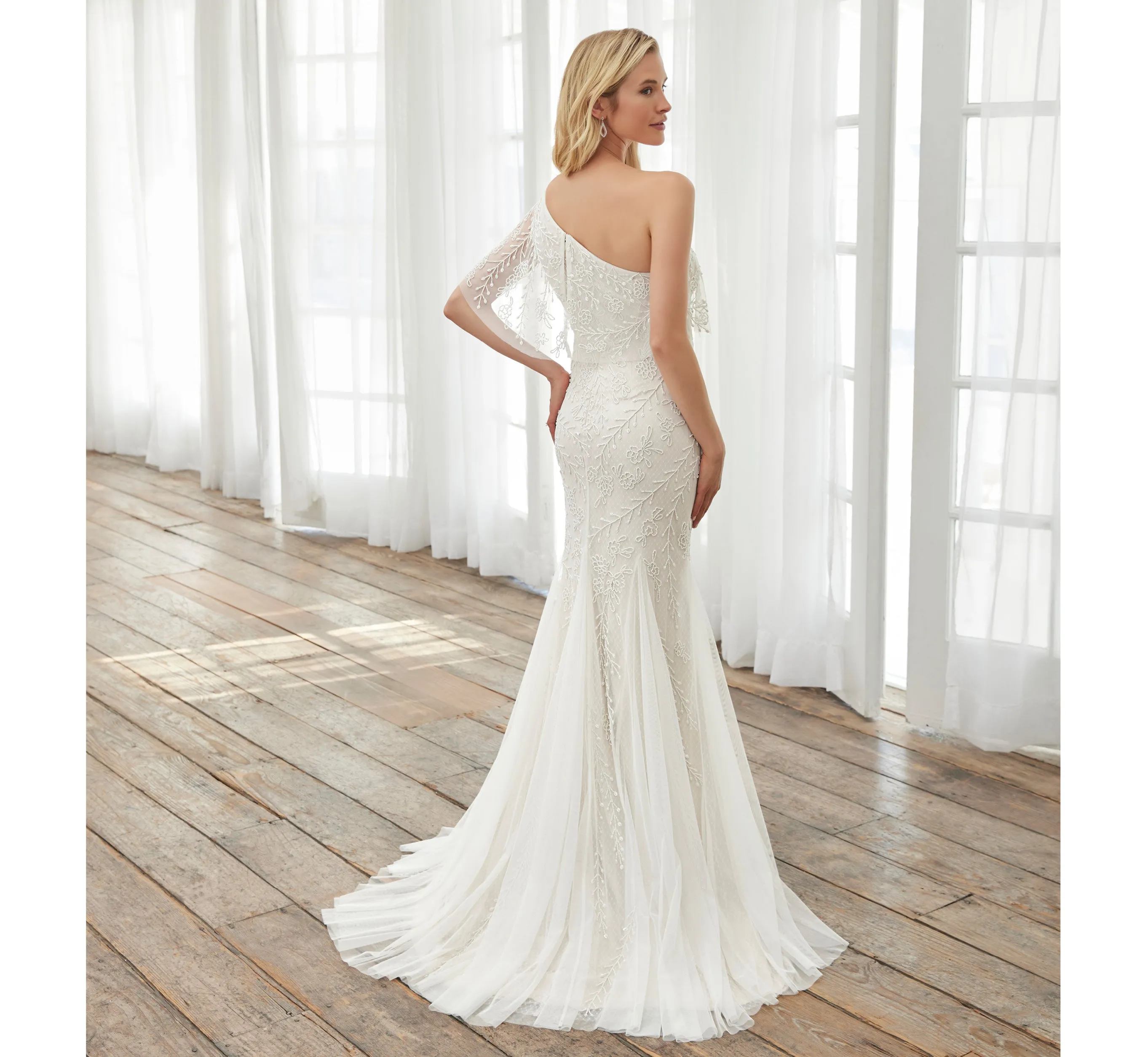 Floral Hand-Beaded One-Shoulder Gown In Ivory