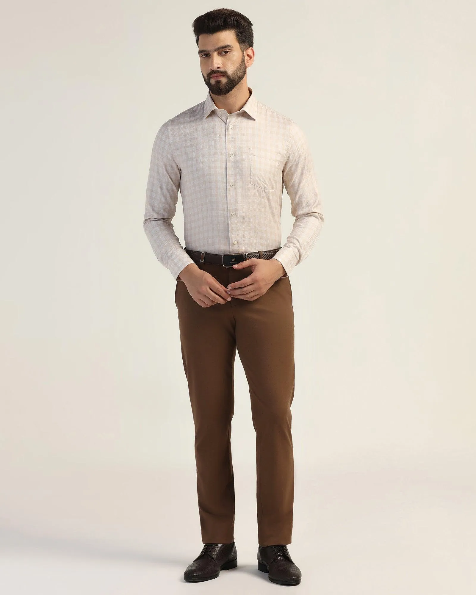 Formal Beige Check Shirt - Bacon