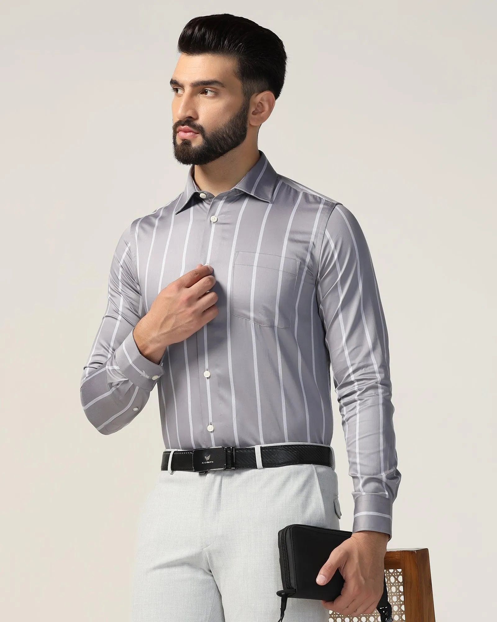 Formal Grey Stripe Shirt - Comet